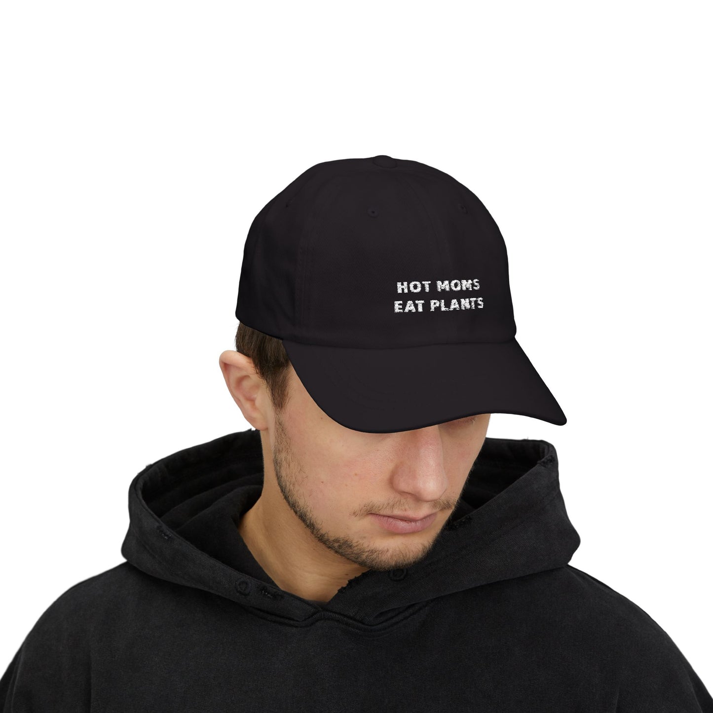 Hot Moms Eat Plants Baseball Cap: Embroidered Dad Cap, Vegan Mom Gift, Plant Powered Hat, Gift for Plant Based Mama