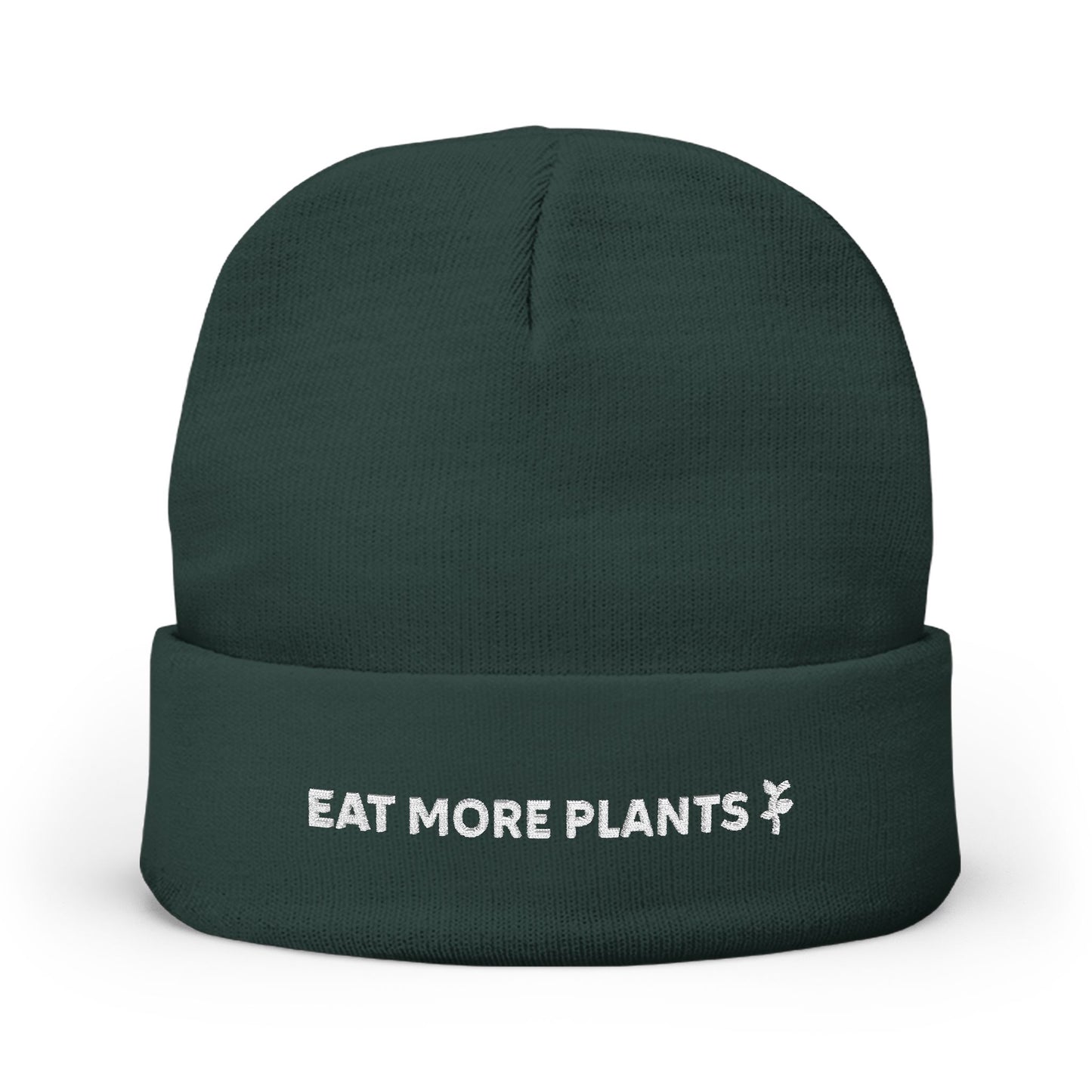 Eco-Friendly Knit Beanie with 'Eat More Plants' Embroidery, Vegan Gift, Winter Accessory, Sustainable Fashion, Plant-Based Lifestyle