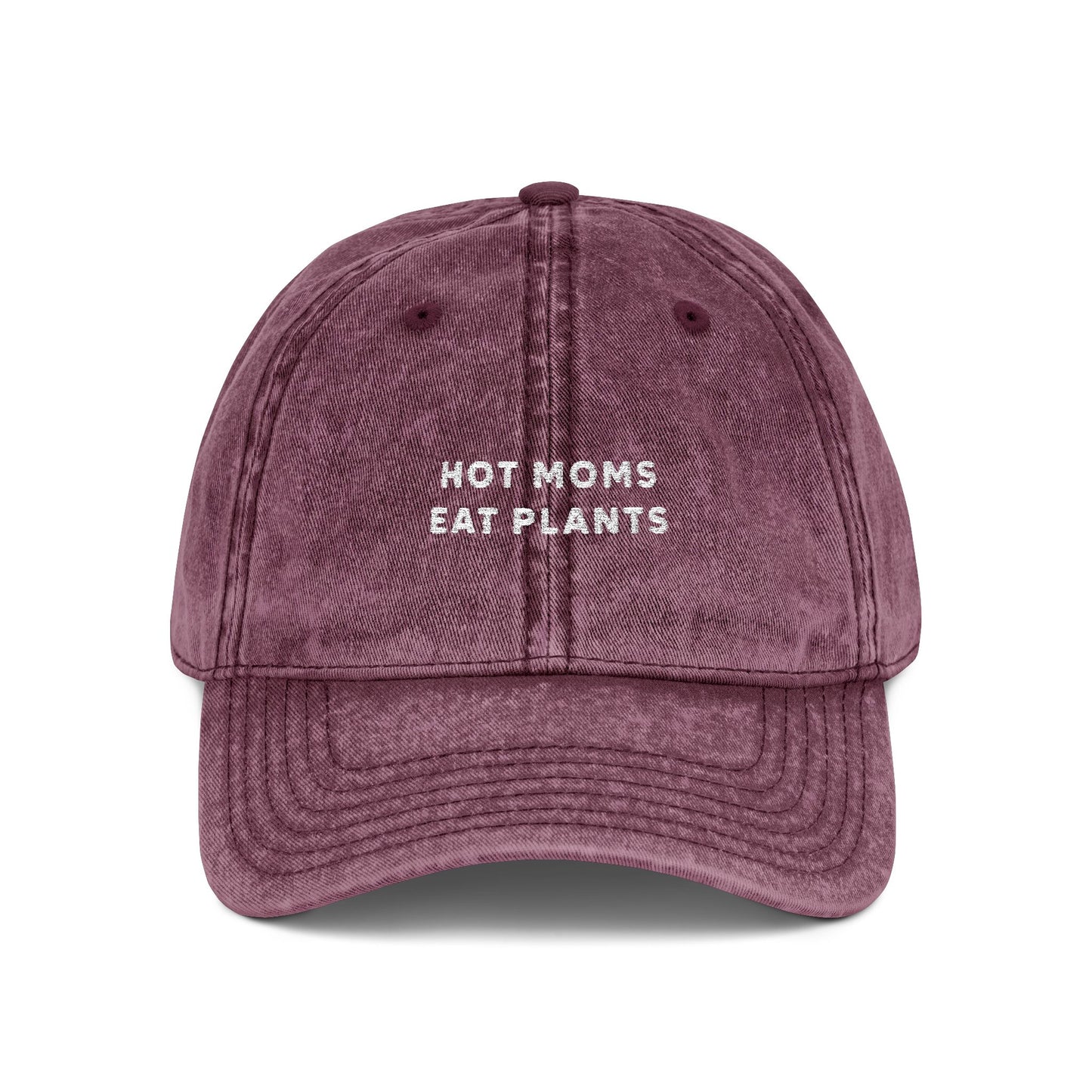 Embroidered Vintage Cap, Hot Moms Eat Plants, Adjustable Baseball Hat, Retro Style, Gardening Mom Gift, Vegan Mom Fashion