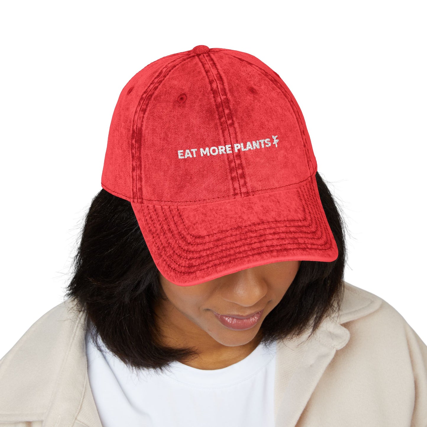 Embroidered Vintage Cap - Eat More Plants Hat