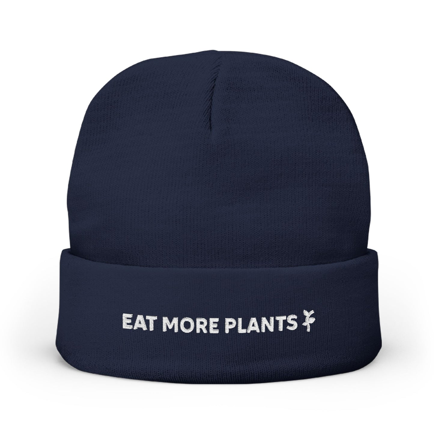 Eco-Friendly Knit Beanie with 'Eat More Plants' Embroidery, Vegan Gift, Winter Accessory, Sustainable Fashion, Plant-Based Lifestyle