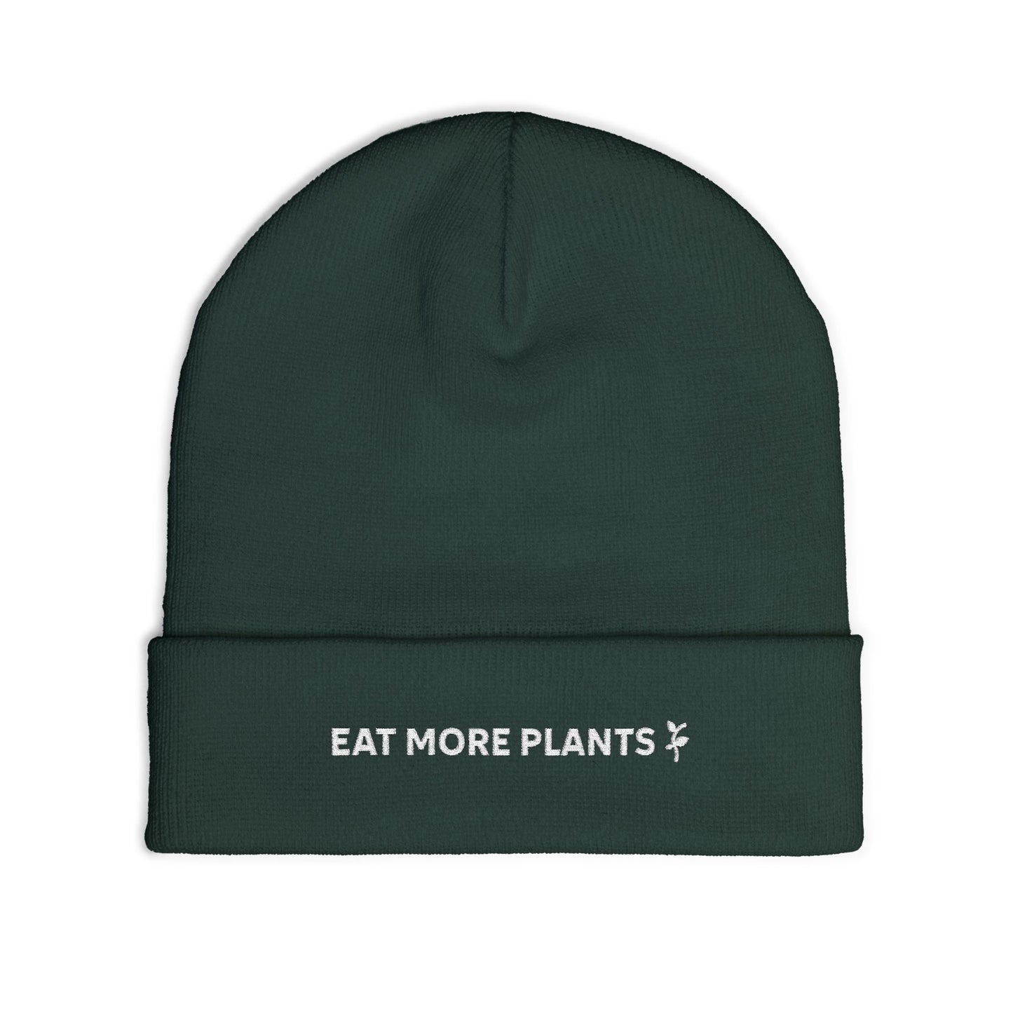 Eco-Friendly Knit Beanie with 'Eat More Plants' Embroidery, Vegan Gift, Winter Accessory, Sustainable Fashion, Plant-Based Lifestyle