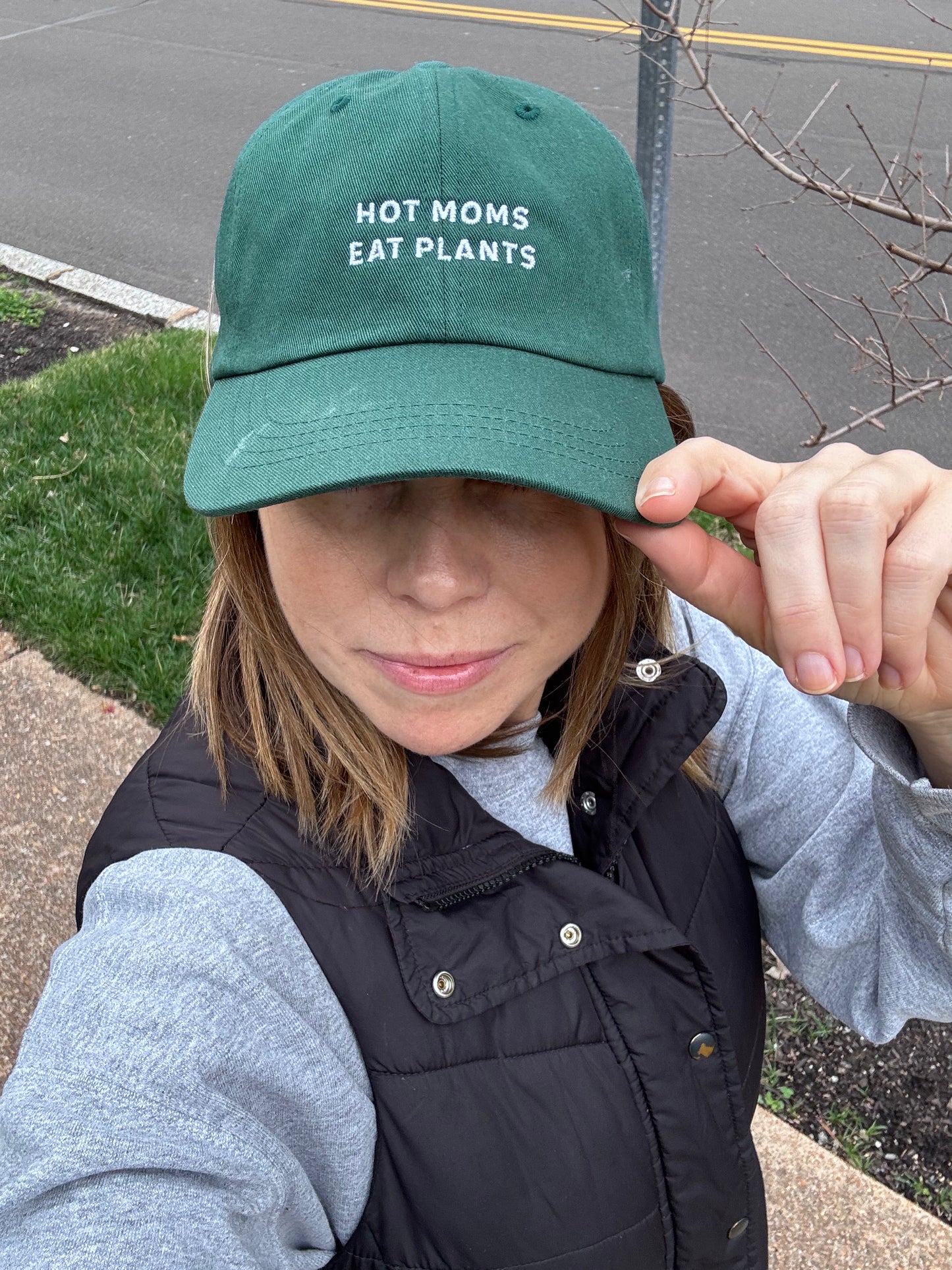 Hot Moms Eat Plants Baseball Cap: Embroidered Dad Cap, Vegan Mom Gift, Plant Powered Hat, Gift for Plant Based Mama
